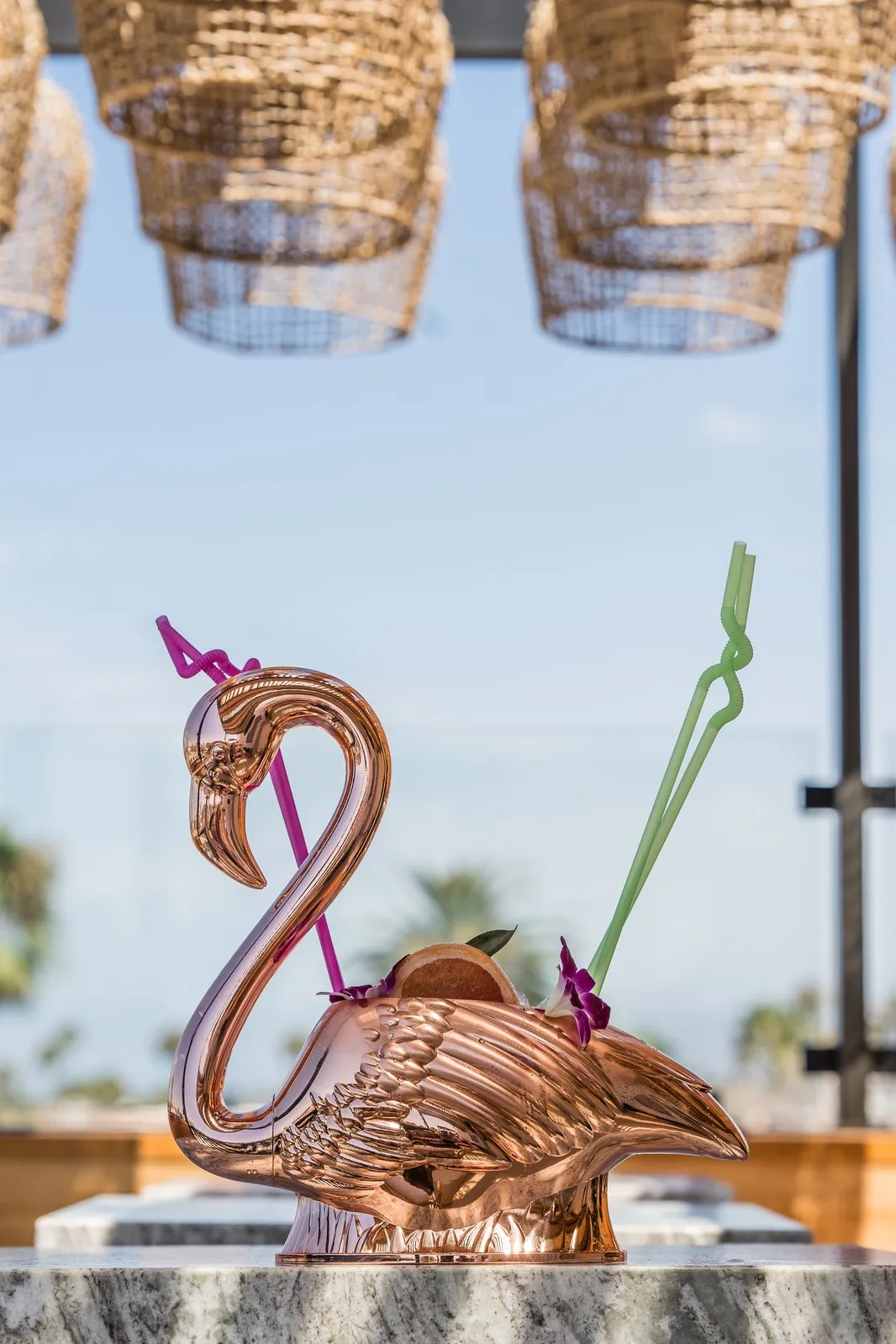 Havana Good Time cocktail in a copper flamingo vessel